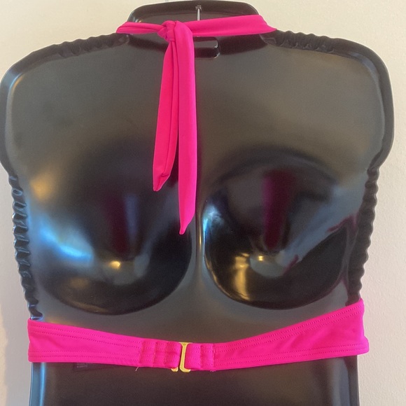EUC 34A Push-Up Halter Tie Smart & Sexy Bikini Top Neon Hot Pink Bra Adj Band - Picture 4 of 11